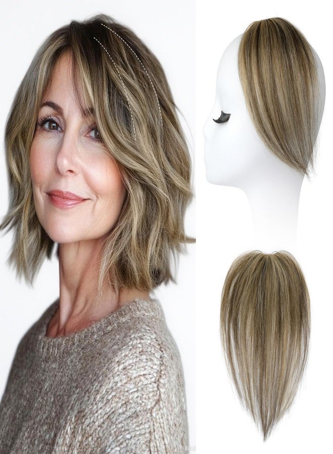 REECHO Human Hair Clip-in Hair Volumizer - 1PC 8 Inch Short Thick Hairpieces for Extra Volume, Easy Clip-in Extensions for Thin & Fine Hair - Dark Brown with Blonde Highlights - Image 1